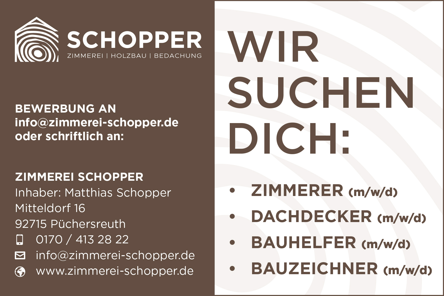 Zimmerei Schopper Stellenanzeige 15cmx10cm.indd